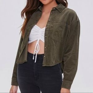 NWT F21 Corduroy Olive Green Crop Button Down Shirt